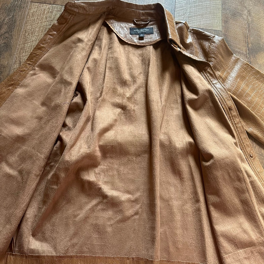 Women's MARC NEW YORK Brown Croc Embossed Faux Leather Jacket M - Picture 11 of 15